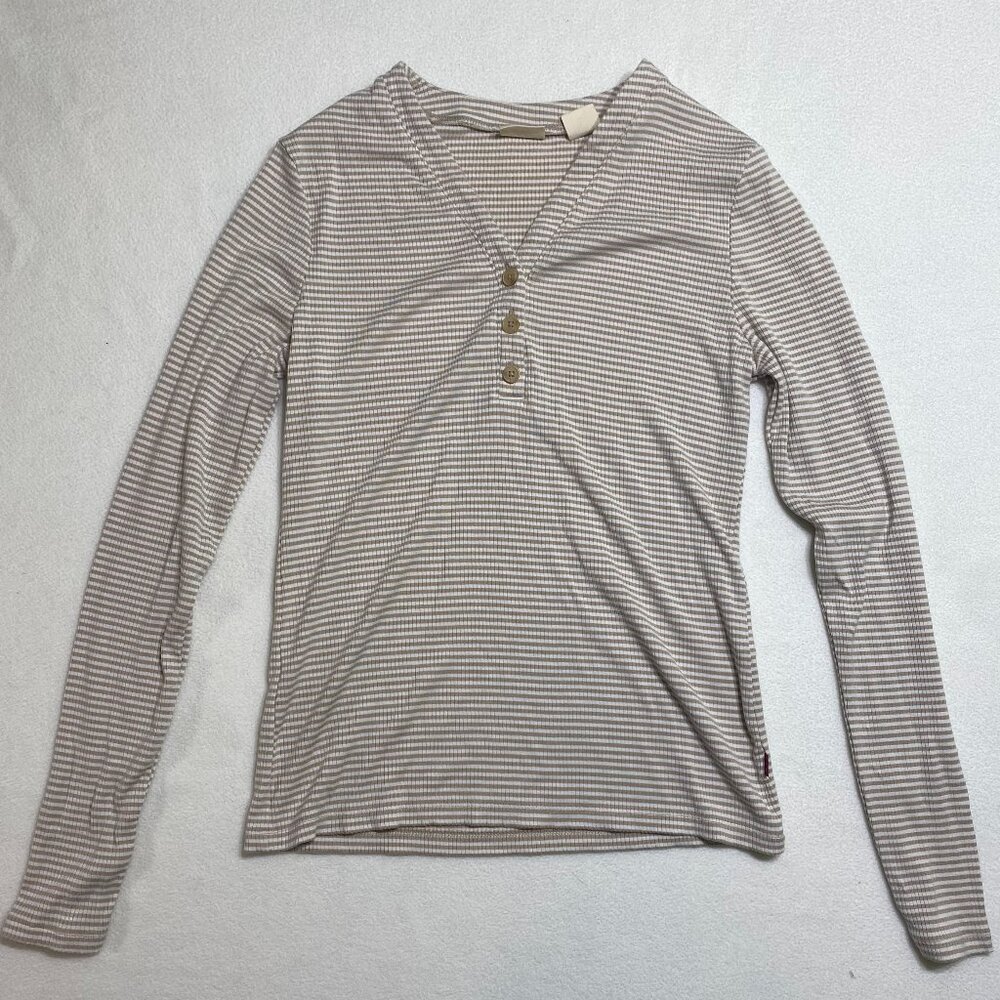 Levis Ribbed Top Womens Medium | Tan super soft striped shirt